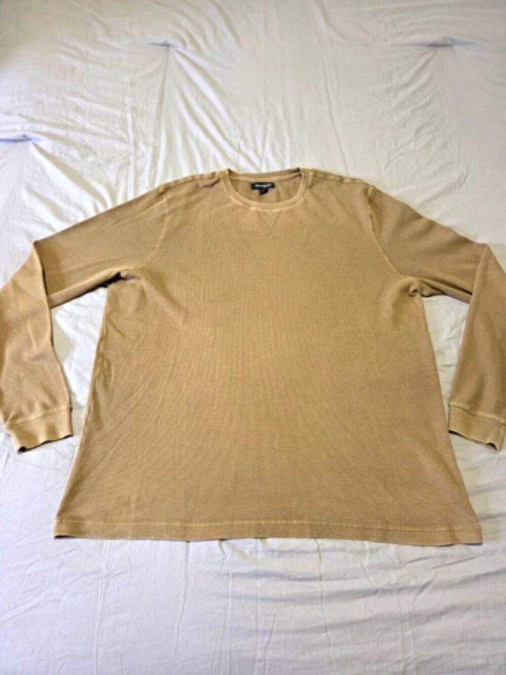 Treasure & Bond Mens Long Sleeve Waffle Thermal Shirt XL Tan Beige Crewneck
